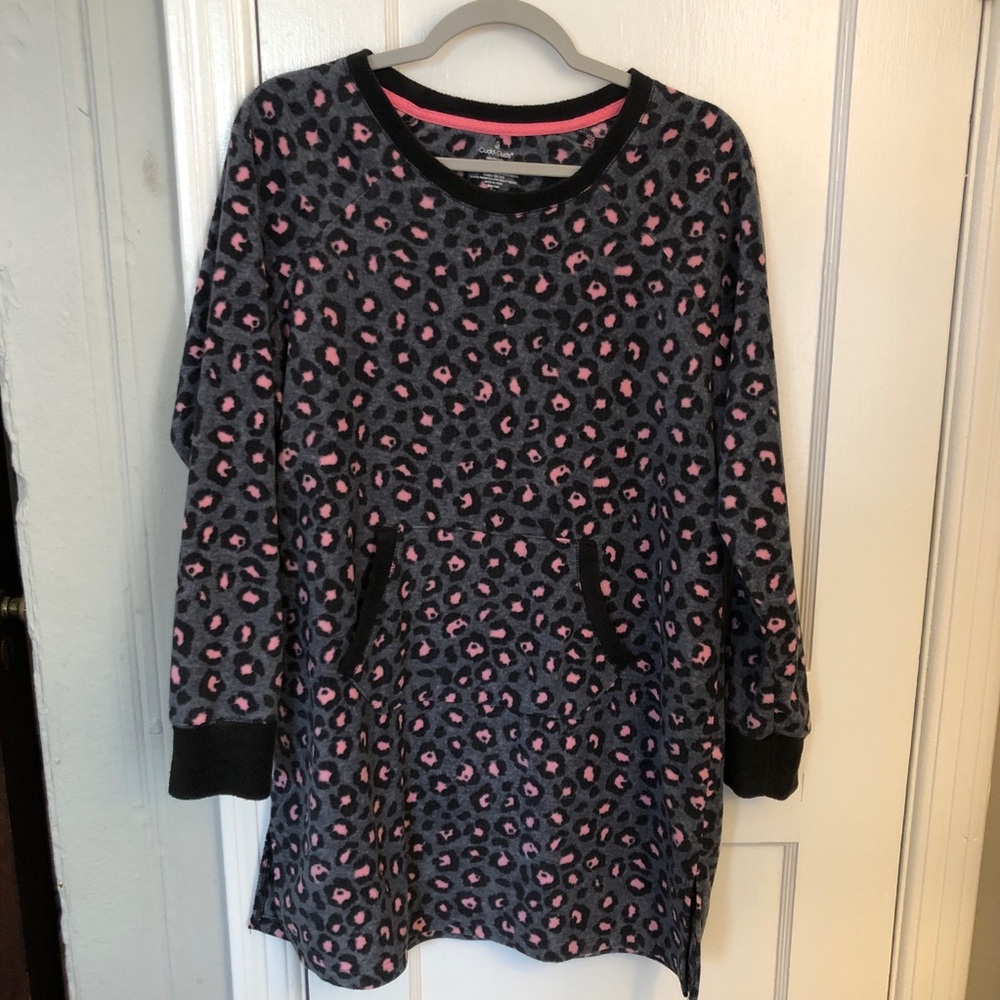 Cuddl Duds Pink and Black Fleece lounge dress